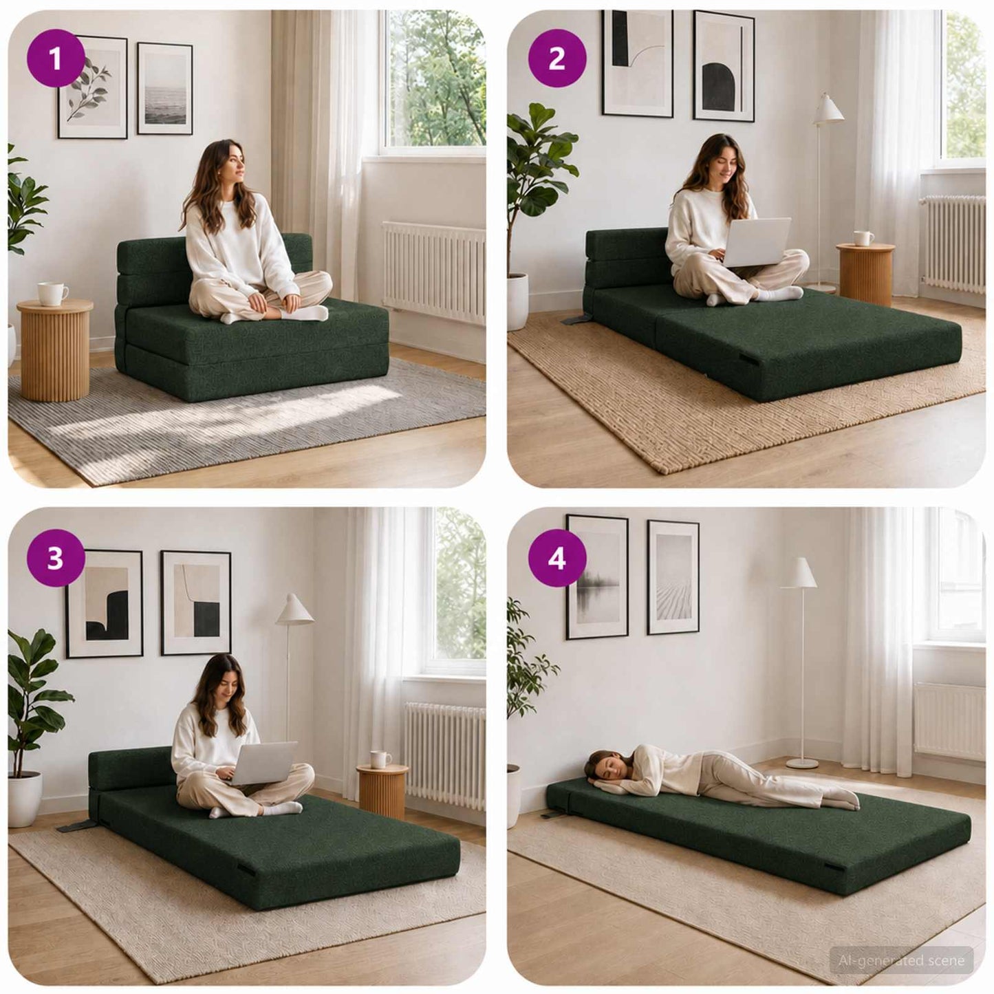 Divano Letto Pieghevole Verde Scuro 70 x 80 x 60 cm Tessuto | homemem39