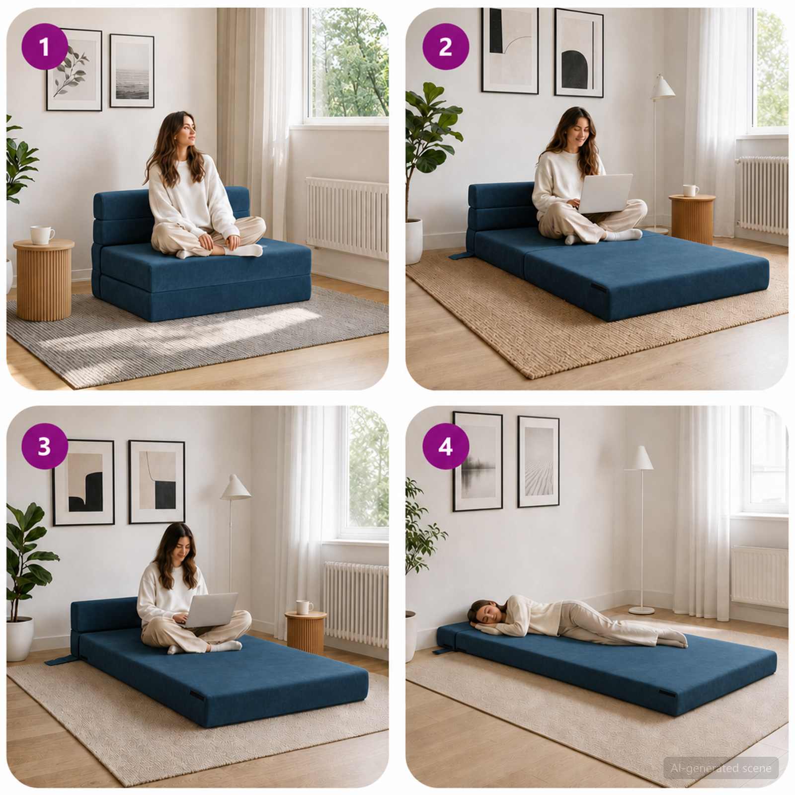Divano Letto Pieghevole Blu 70 x 80 x 60 cm Tessuto | homemem39