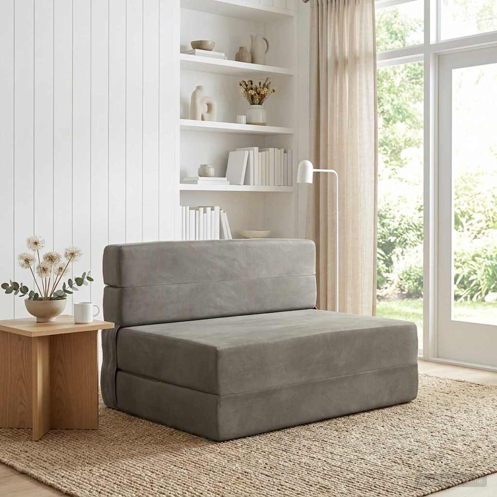 Divano Letto Pieghevole Grigio Chiaro 100 x 80 x 60 cm Tessuto