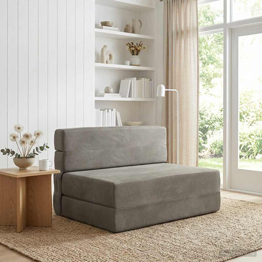 Divano Letto Pieghevole Grigio Chiaro 100 x 80 x 60 cm Tessuto
