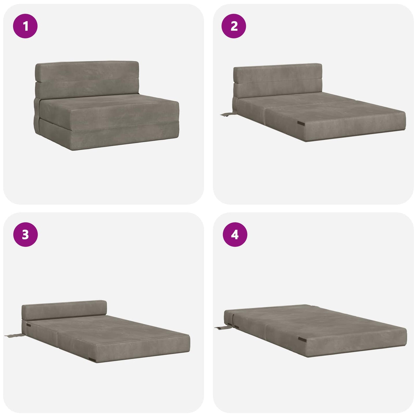 Divano Letto Pieghevole Grigio Chiaro 70 x 80 x 60 cm Tessuto