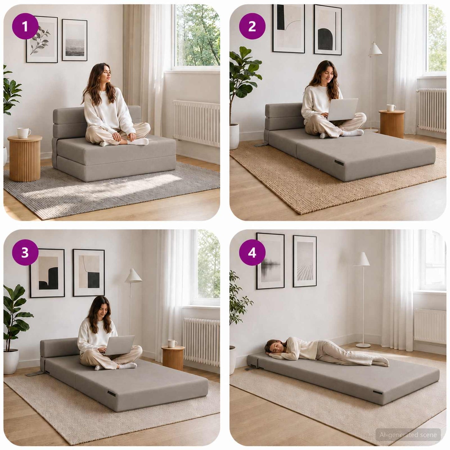 Divano Letto Pieghevole Grigio Chiaro 70 x 80 x 60 cm Tessuto | homemem39