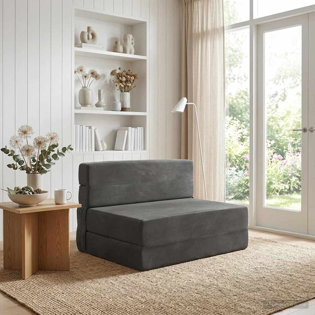 Divano Letto Pieghevole Grigio Scuro 70 x 80 x 60 cm Tessuto