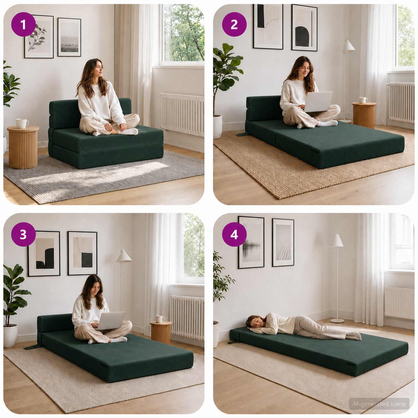 Divano Letto Pieghevole Verde Scuro 70 x 80 x 60 cm Tessuto | homemem39