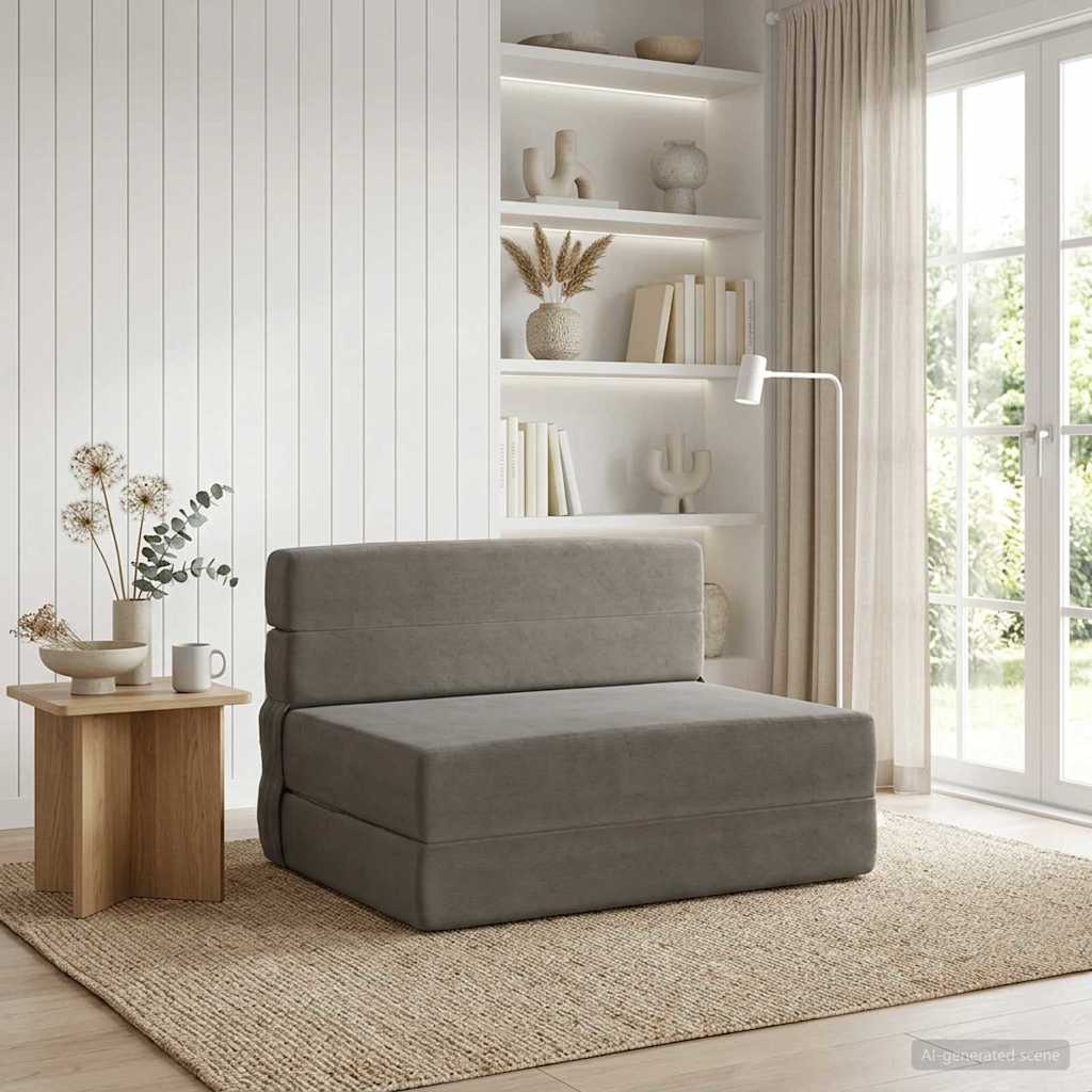 Divano Letto Pieghevole Grigio Chiaro 70 x 80 x 60 cm Tessuto