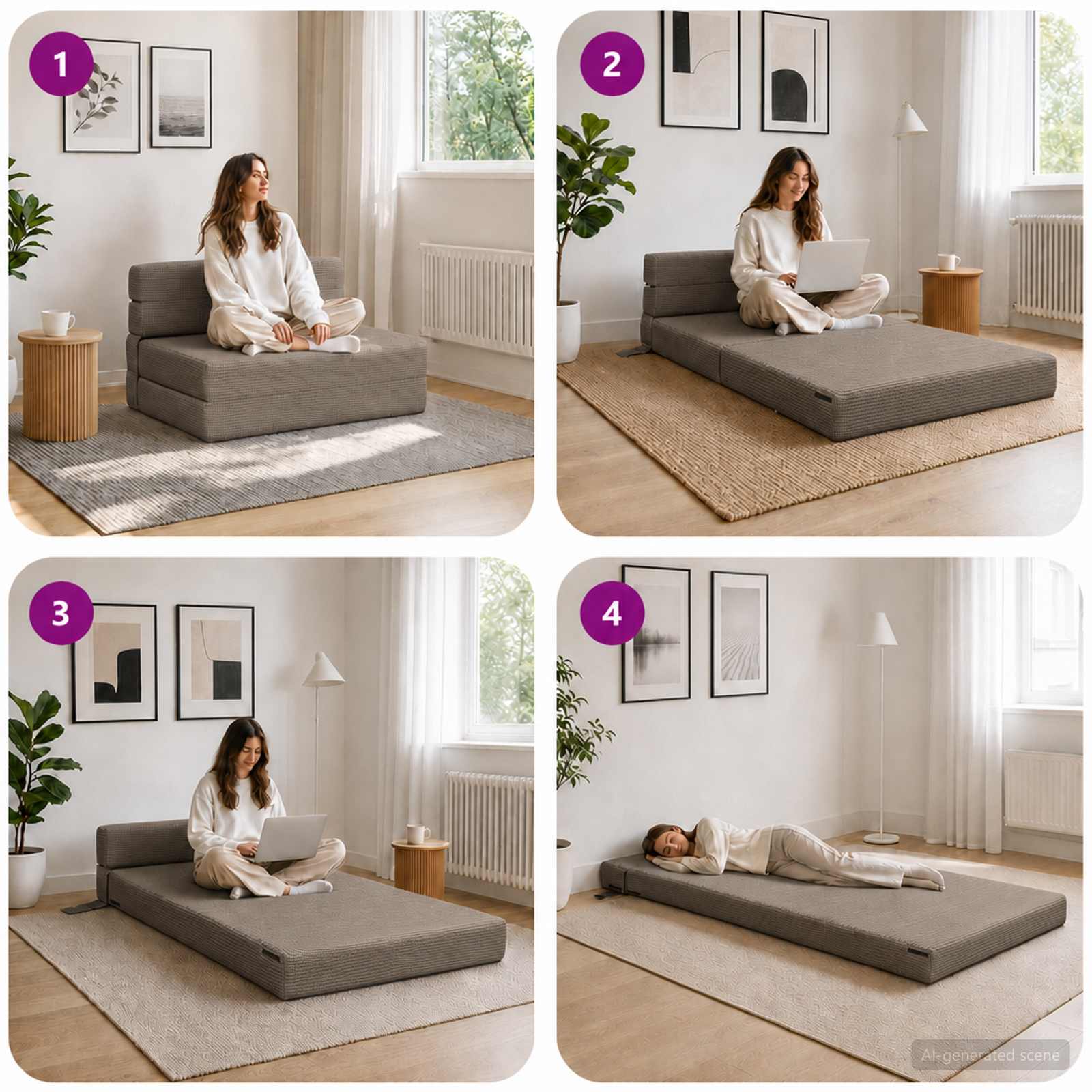 Divano Letto Pieghevole Grigio Chiaro 70 x 80 x 60 cm Tessuto | homemem39