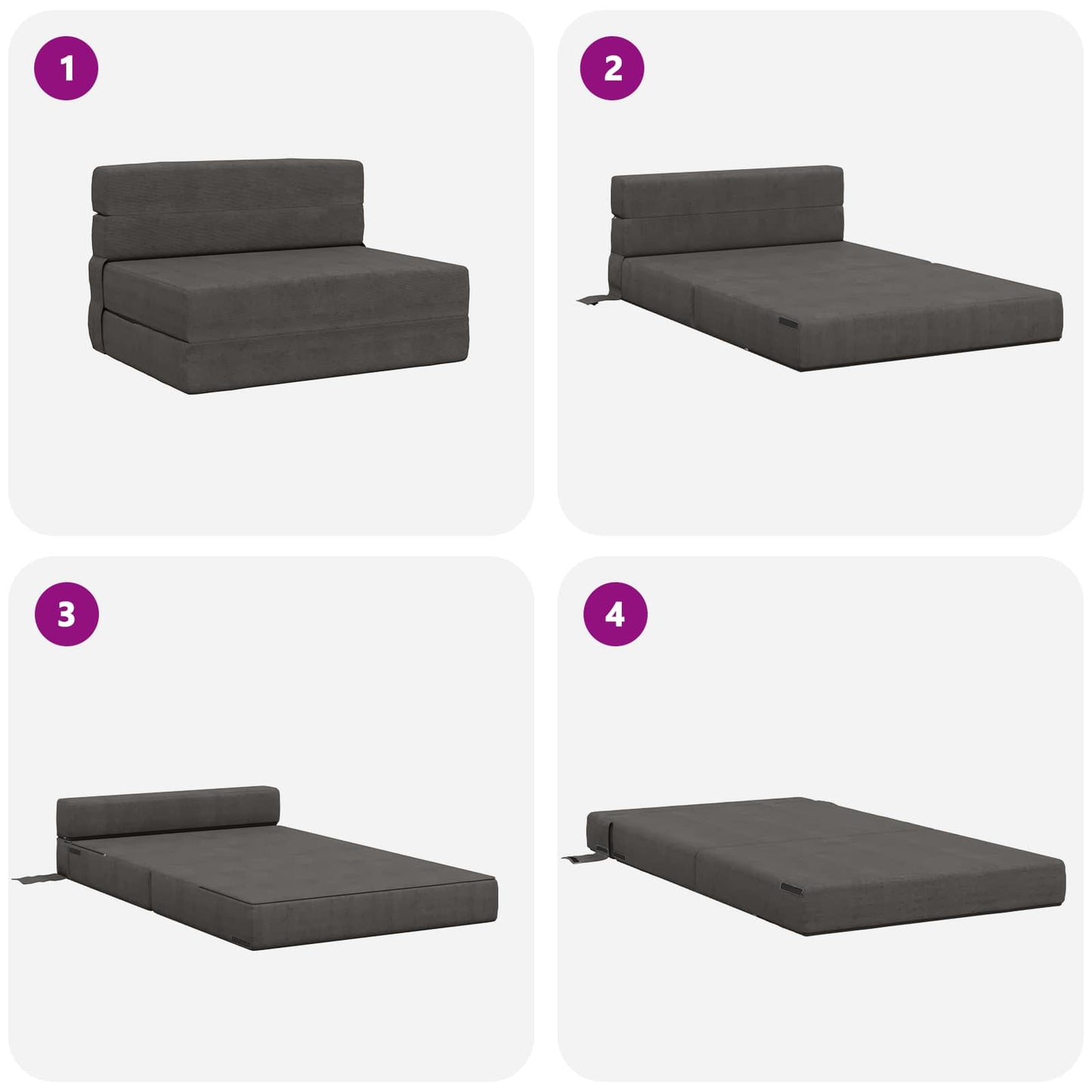 Divano Letto Pieghevole Grigio Scuro 70 x 80 x 60 cm Tessuto