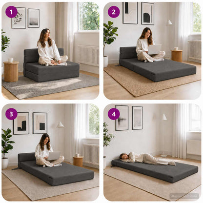 Divano Letto Pieghevole Grigio Scuro 70 x 80 x 60 cm Tessuto | homemem39