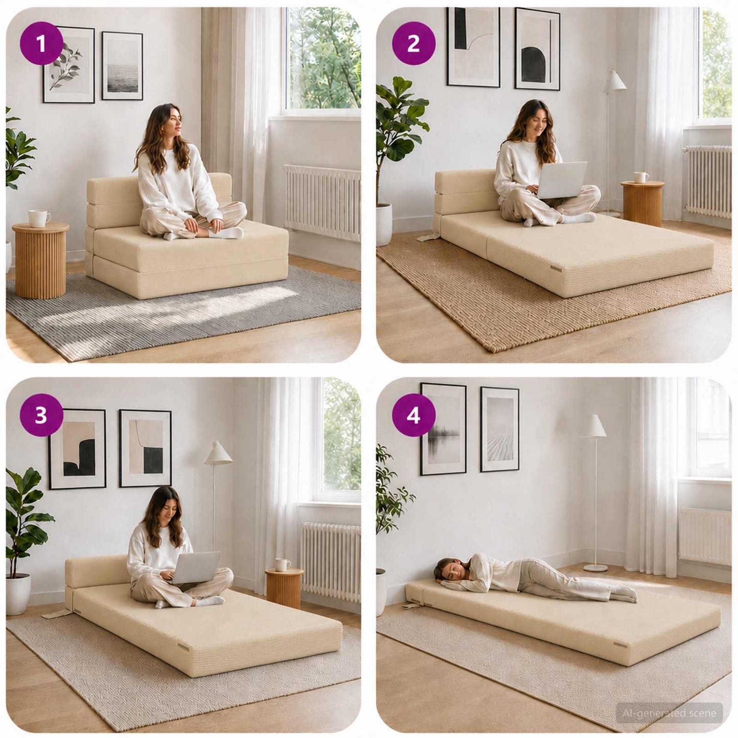Divano Letto Pieghevole Crema 70 x 80 x 60 cm Tessuto | homemem39