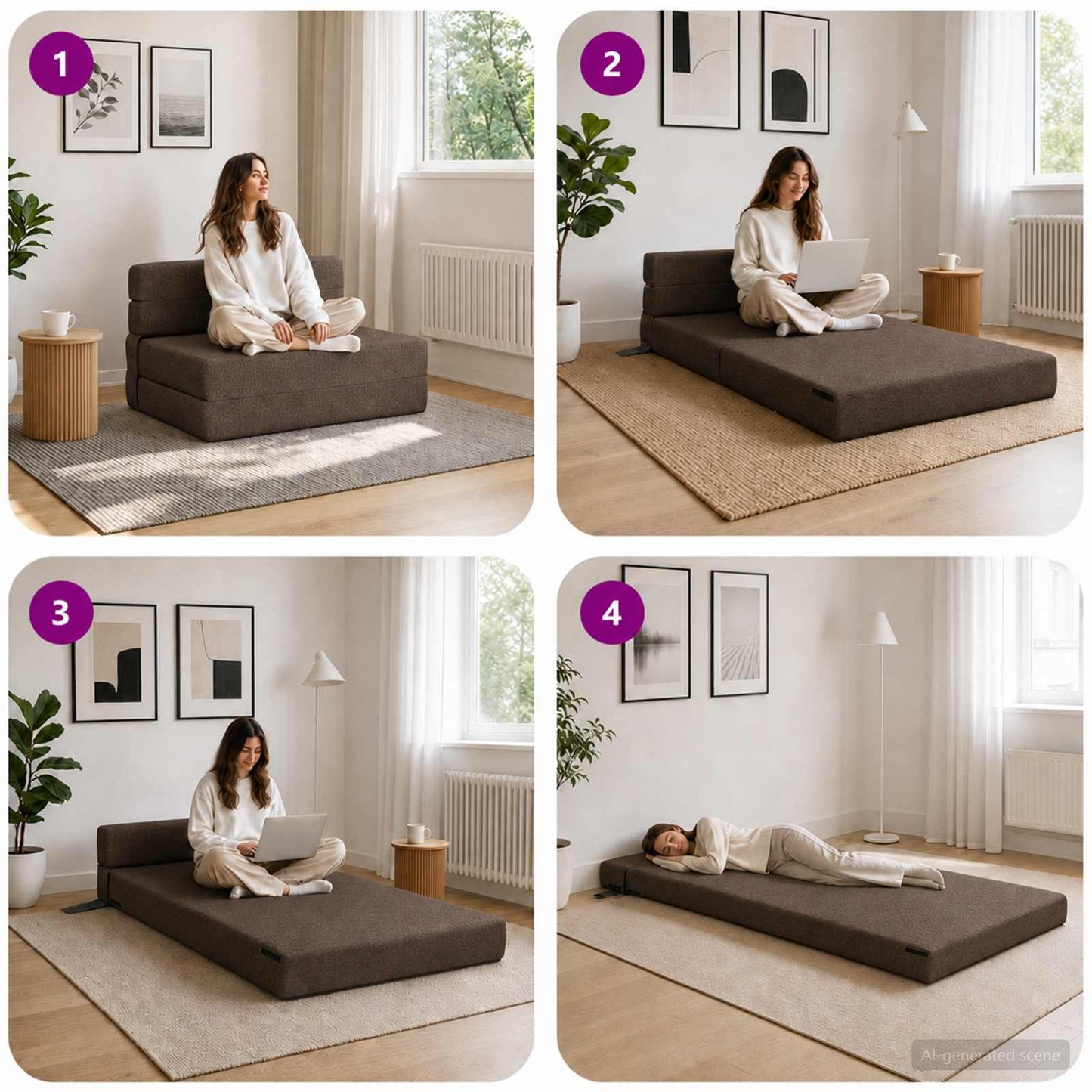 Divano Letto Pieghevole Tortora 100 x 80 x 60 cm Tessuto | homemem39