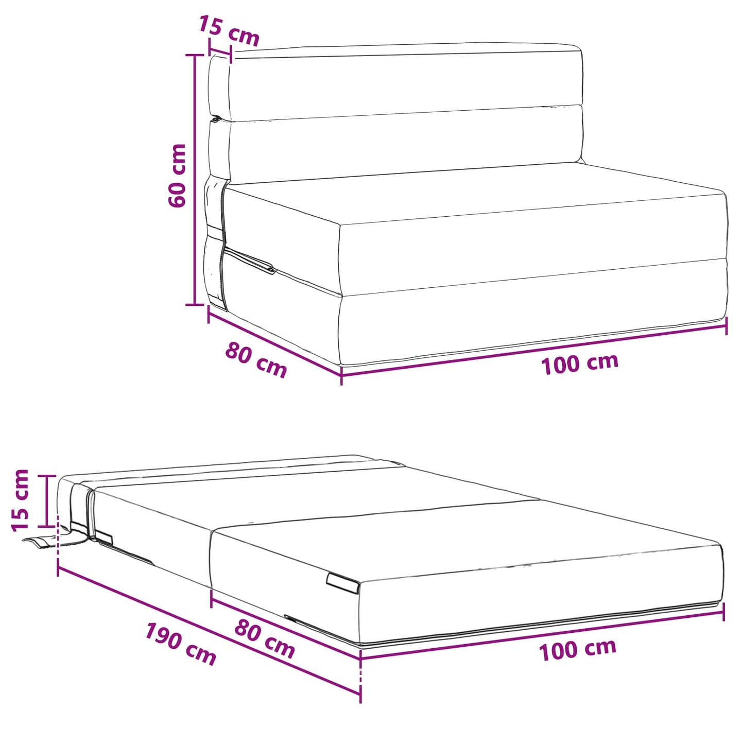 Divano Letto Pieghevole Blu 100 x 80 x 60 cm Tessuto