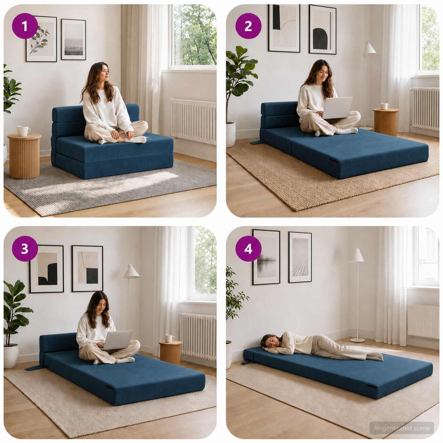 Divano Letto Pieghevole Blu 100 x 80 x 60 cm Tessuto | homemem39
