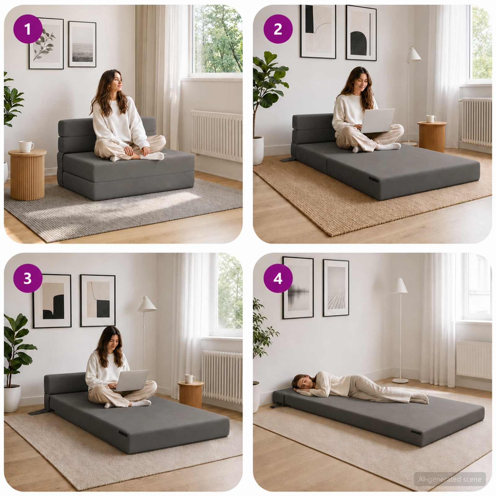 Divano Letto Pieghevole Grigio Scuro 100 x 80 x 60 cm Tessuto | homemem39