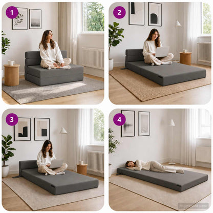 Divano Letto Pieghevole Grigio Scuro 100 x 80 x 60 cm Tessuto | homemem39