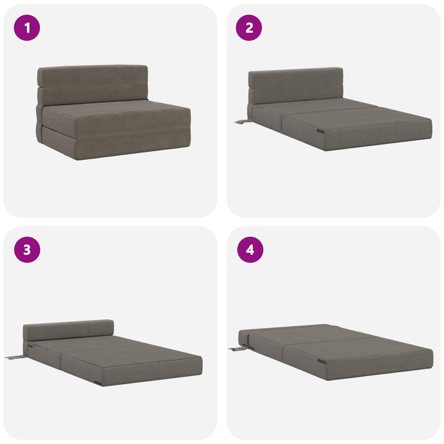 Divano Letto Pieghevole Grigio Chiaro 100 x 80 x 60 cm Tessuto