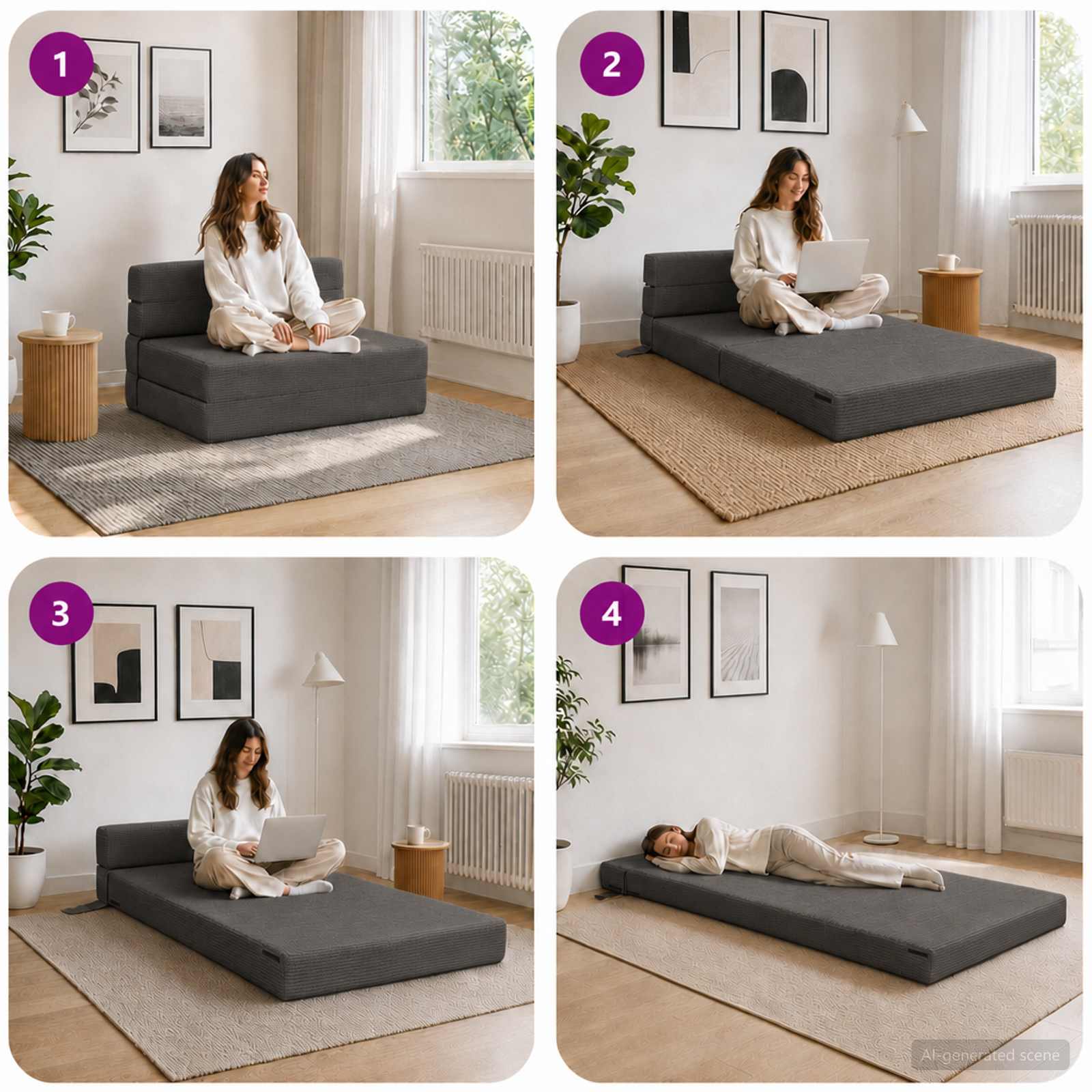 Divano Letto Pieghevole Grigio Scuro 100 x 80 x 60 cm Tessuto | homemem39