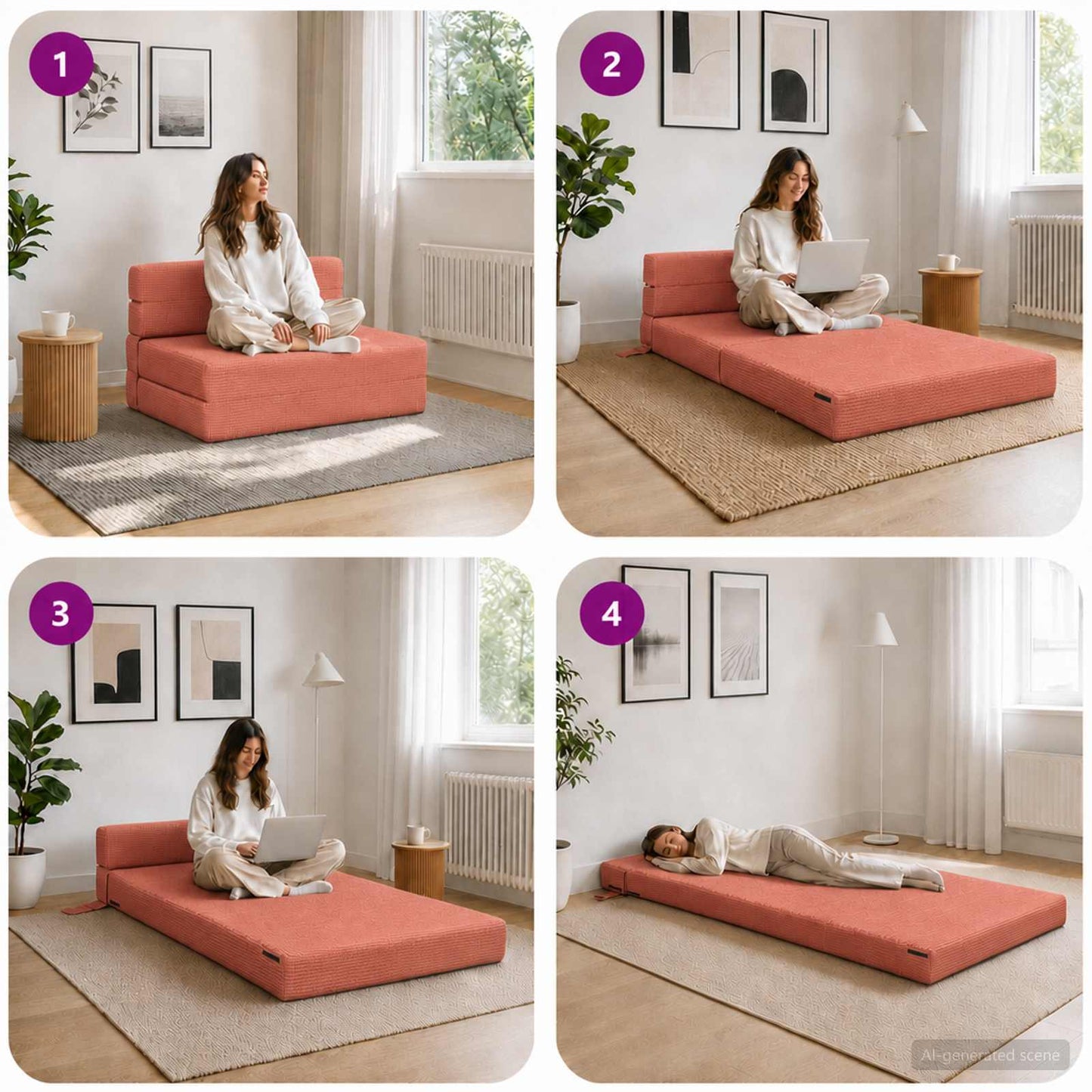 Divano Letto Pieghevole Rosso Arancio 100 x 80 x 60 cm Tessuto | homemem39