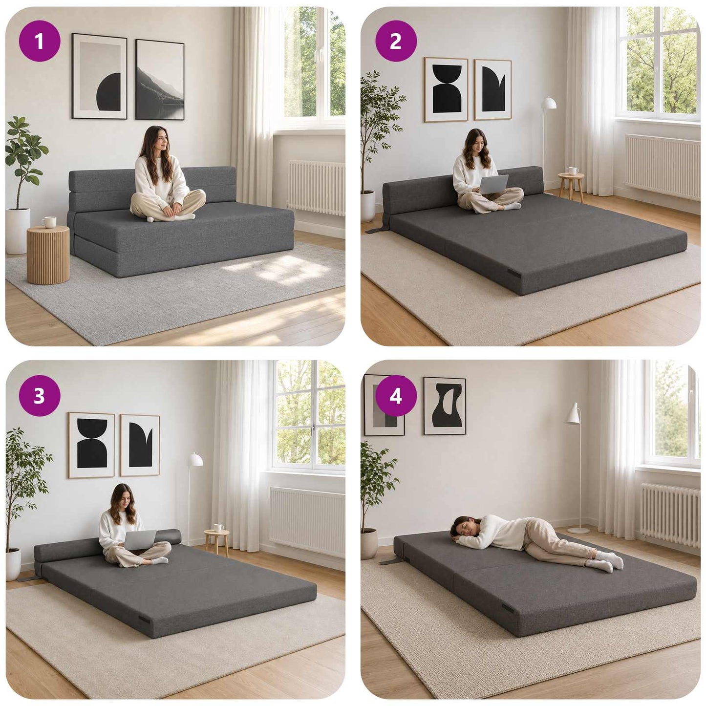 Divano Letto Pieghevole Grigio Chiaro 152 x 86,5 x 60 cm | homemem39