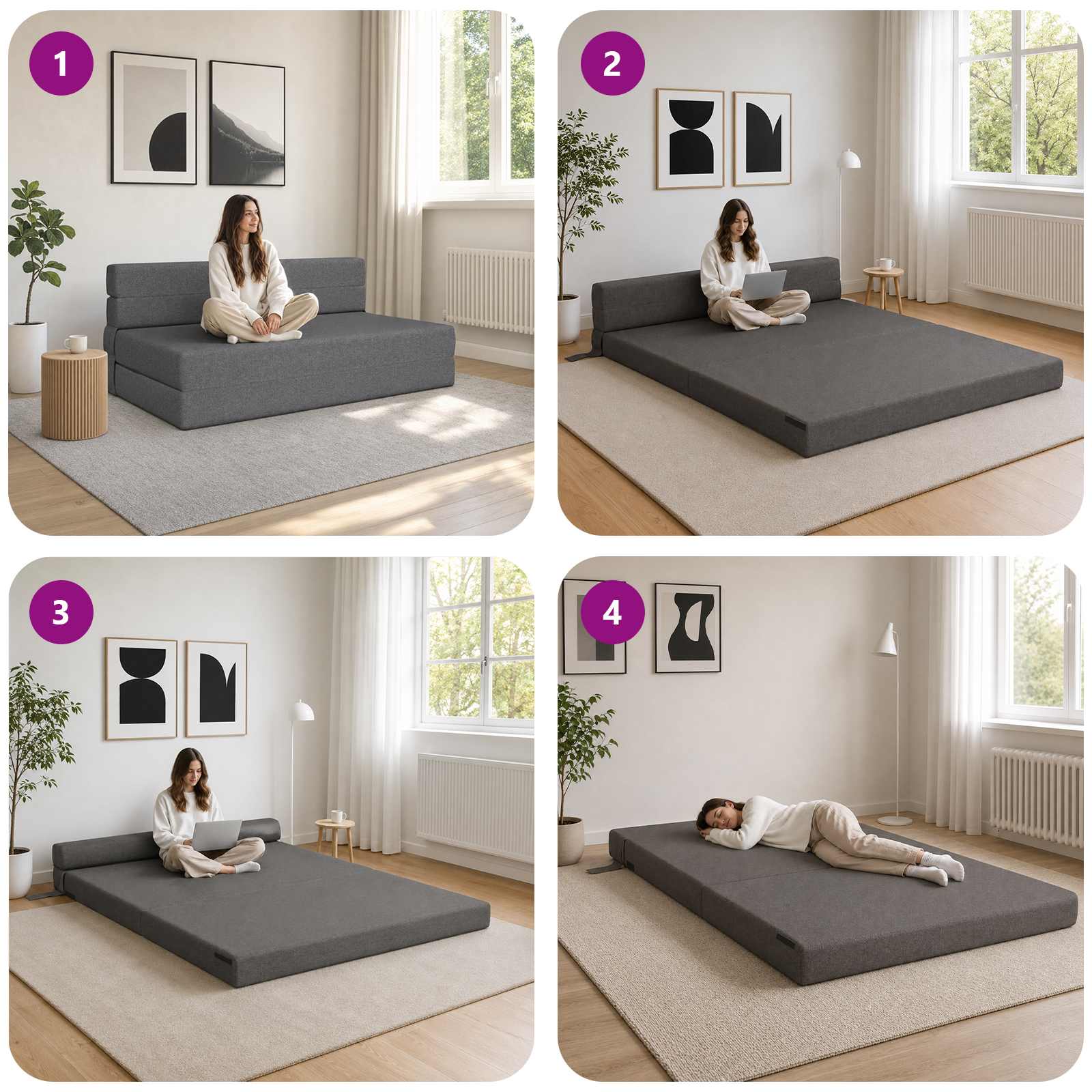 Divano Letto Pieghevole Grigio Chiaro 152 x 86,5 x 60 cm | homemem39