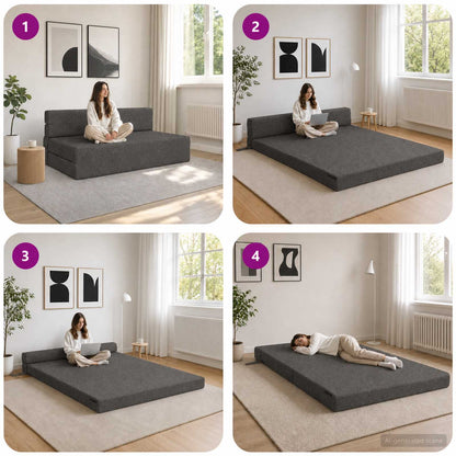 Divano Letto Pieghevole Grigio Scuro 152 x 86,5 x 60 cm Tessuto | homemem39