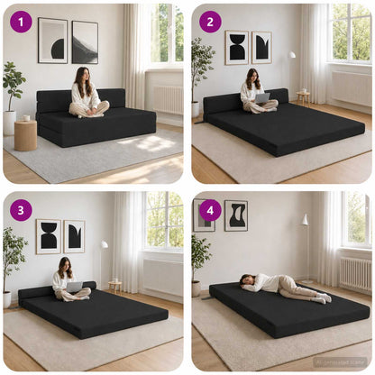 Divano Letto Pieghevole Nero 152 x 86,5 x 60 cm Tessuto | homemem39