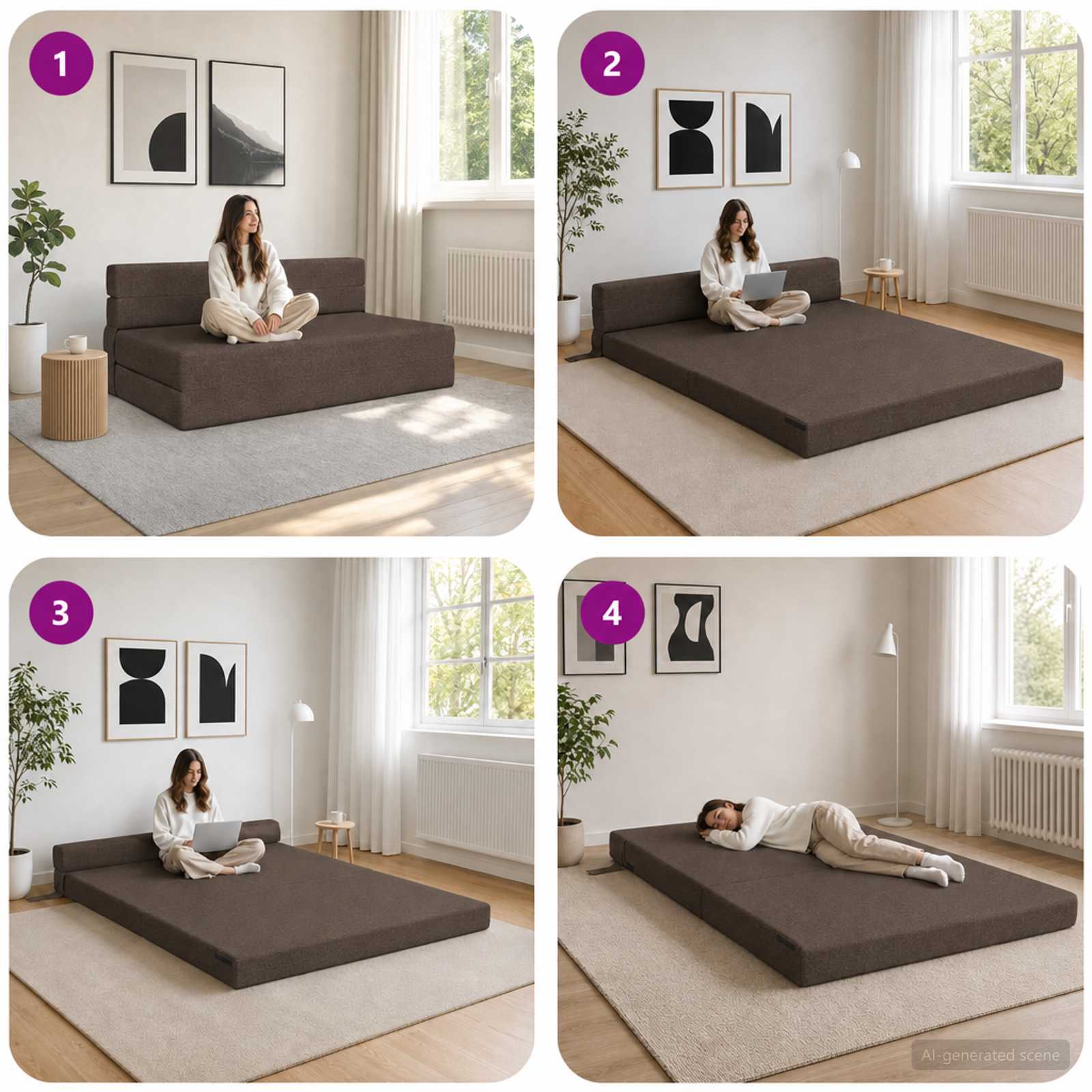 Divano Letto Pieghevole Tortora 152 x 86,5 x 60 cm Tessuto | homemem39