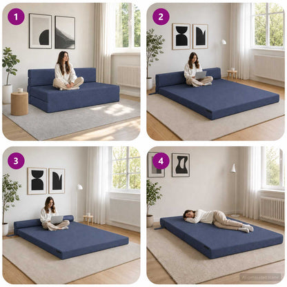Divano Letto Pieghevole Blu 152 x 86,5 x 60 cm Tessuto | homemem39