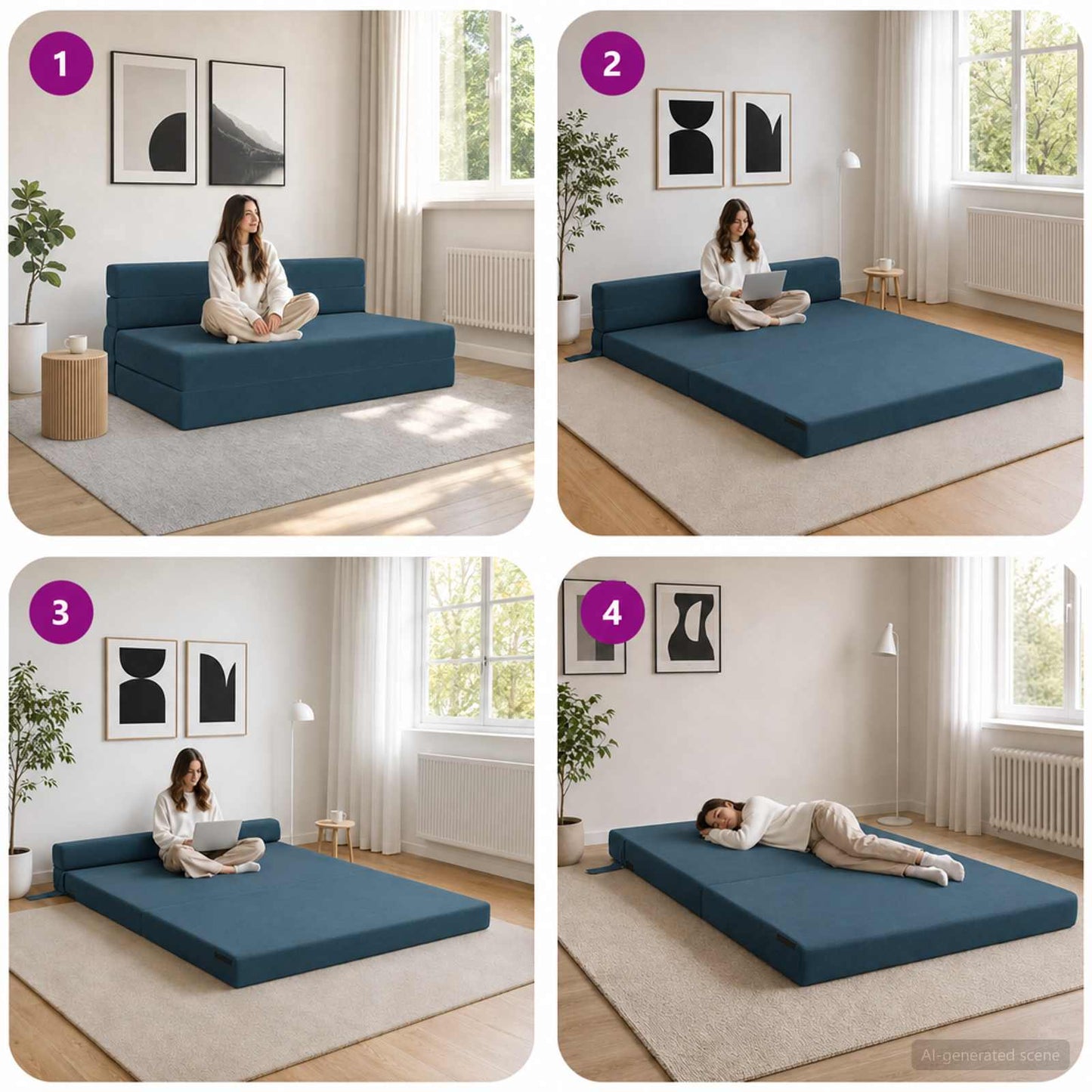 Divano Letto Pieghevole Blu 152 x 86,5 x 60 cm Tessuto | homemem39