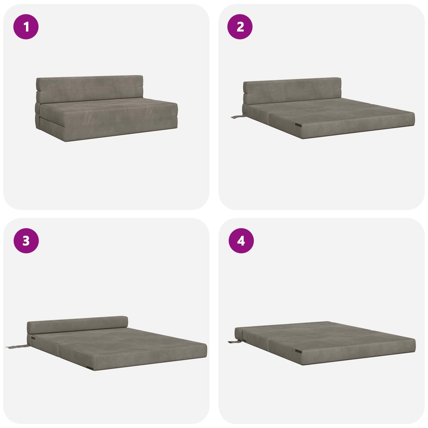 Divano Letto Pieghevole Grigio Chiaro 152 x 86,5 x 60 cm