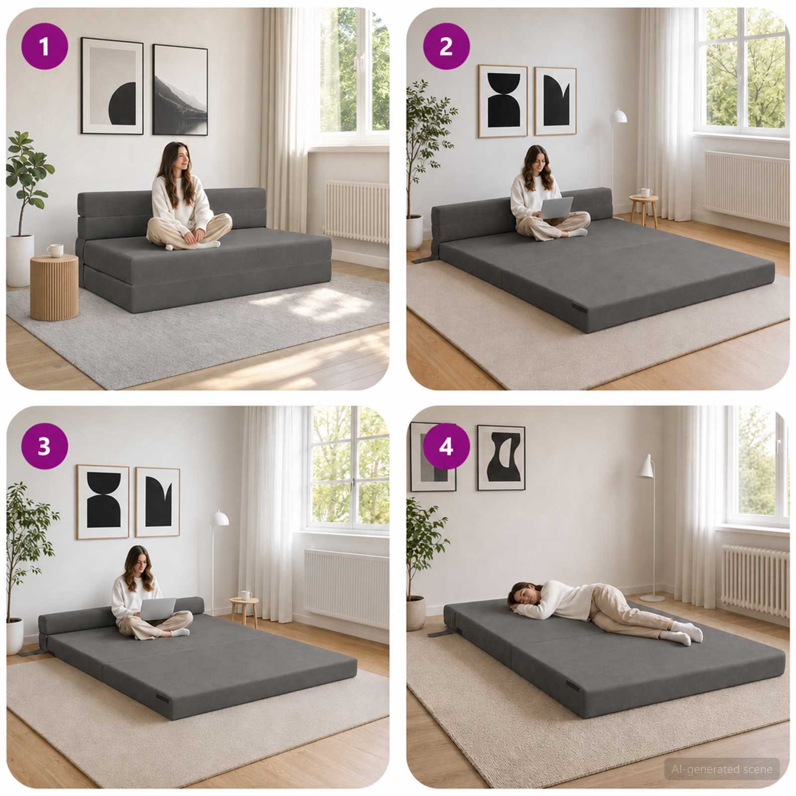 Divano Letto Pieghevole Grigio Scuro 152 x 86,5 x 60 cm Tessuto | homemem39