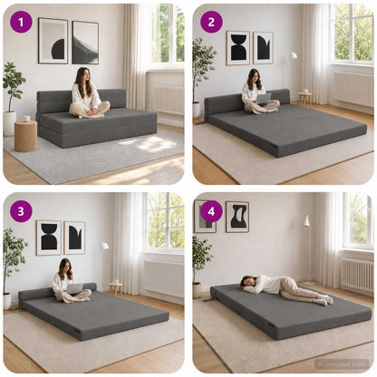 Divano Letto Pieghevole Grigio Scuro 152 x 86,5 x 60 cm Tessuto | homemem39