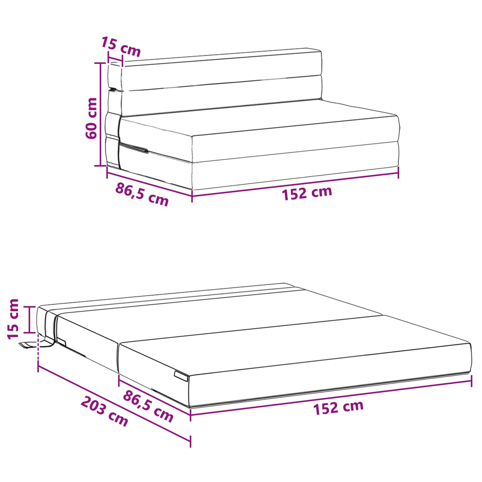 Divano Letto Pieghevole Grigio Chiaro 152 x 86,5 x 60 cm | homemem39