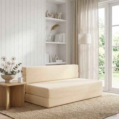 Divano Letto Pieghevole Crema 152 x 86,5 x 60 cm Tessuto