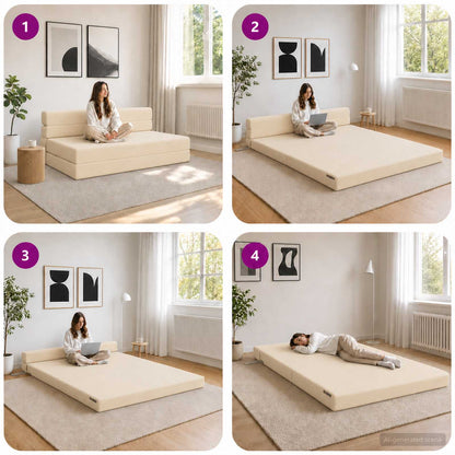 Divano Letto Pieghevole Crema 152 x 86,5 x 60 cm Tessuto