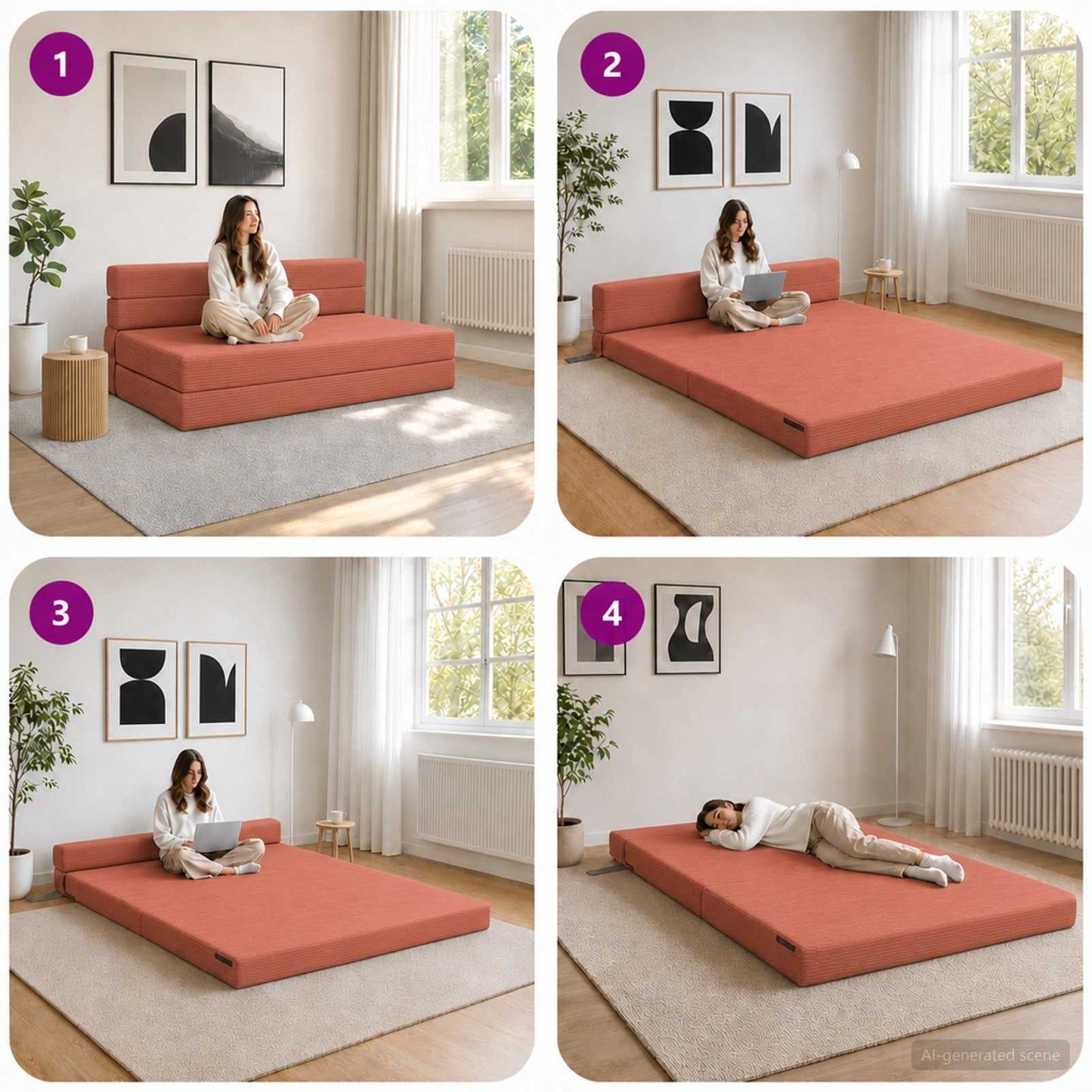 Divano Letto Pieghevole Rosso Arancio 152 x 86,5 x 60 cm | homemem39