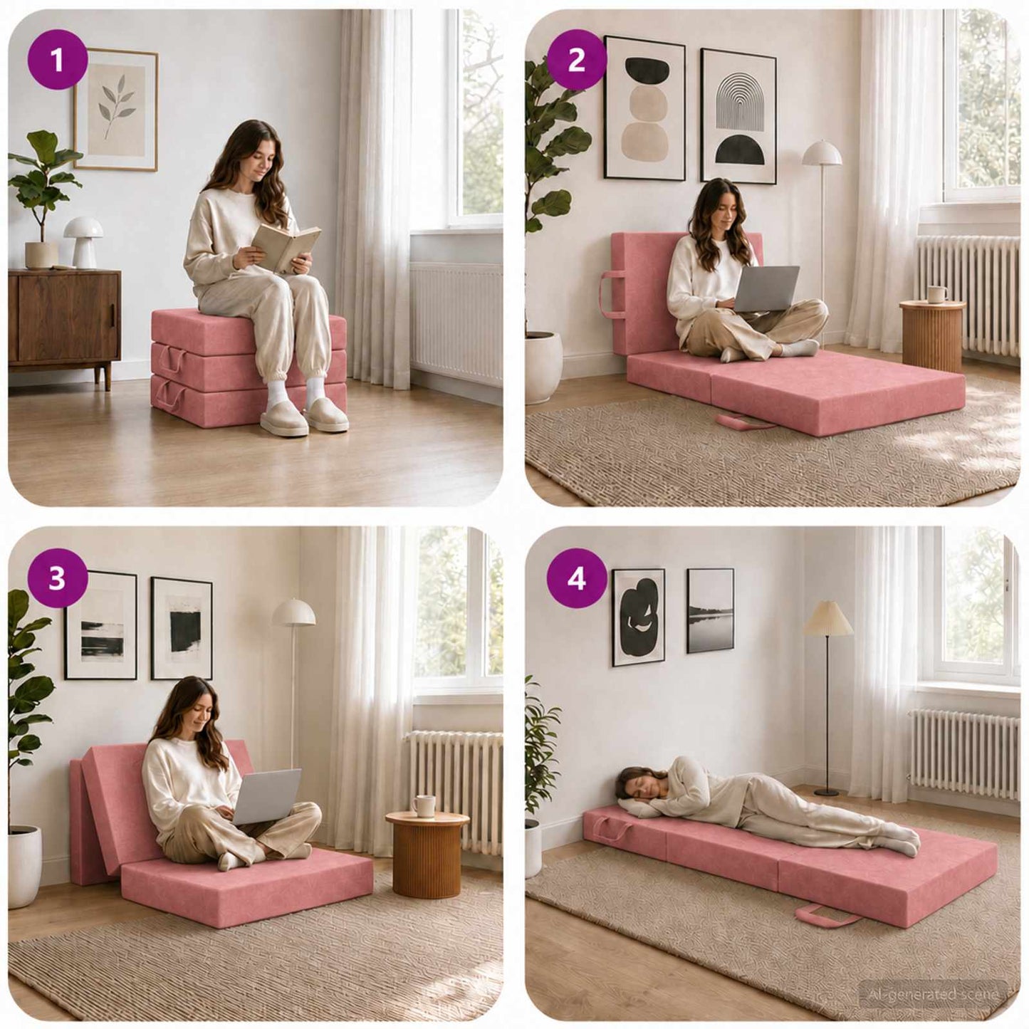 Divano Letto Pieghevole 75 x 63 x 45 cm Rosa | homemem39
