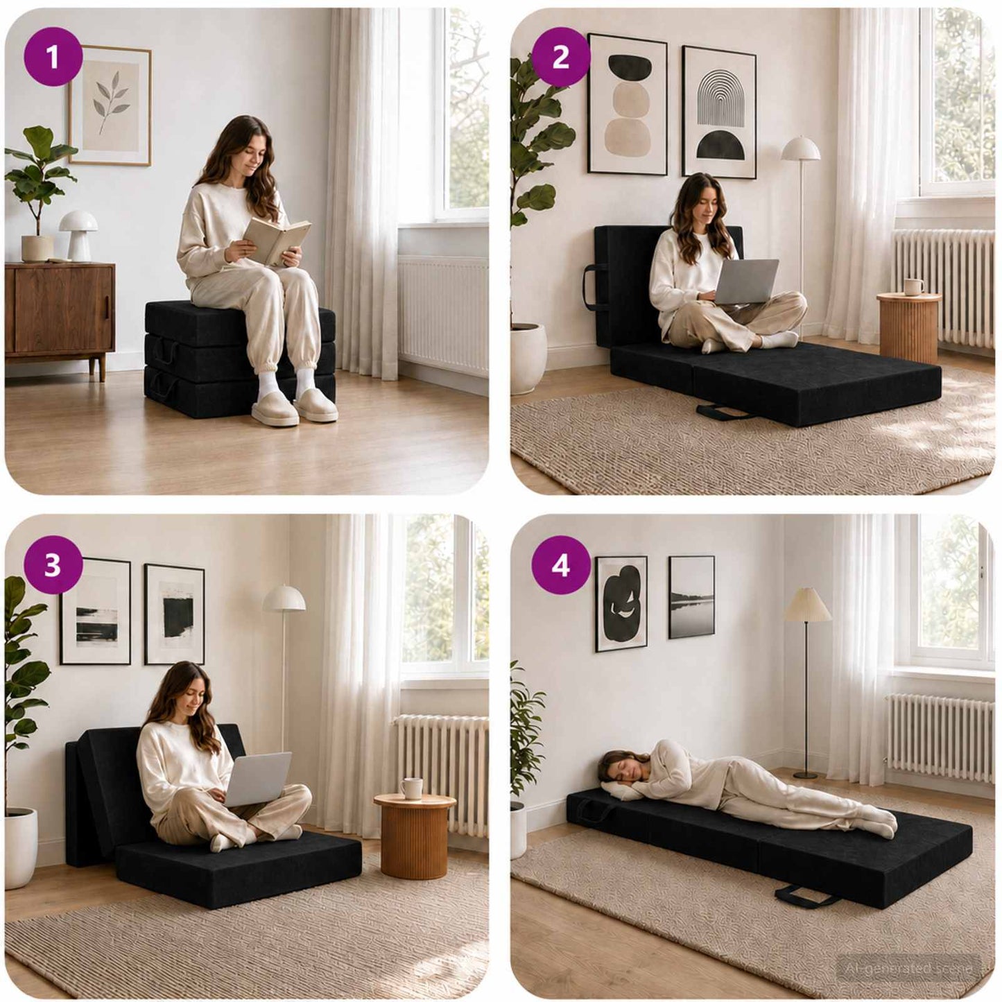 Divano Letto Pieghevole 75 x 63 x 45 cm Nero | homemem39