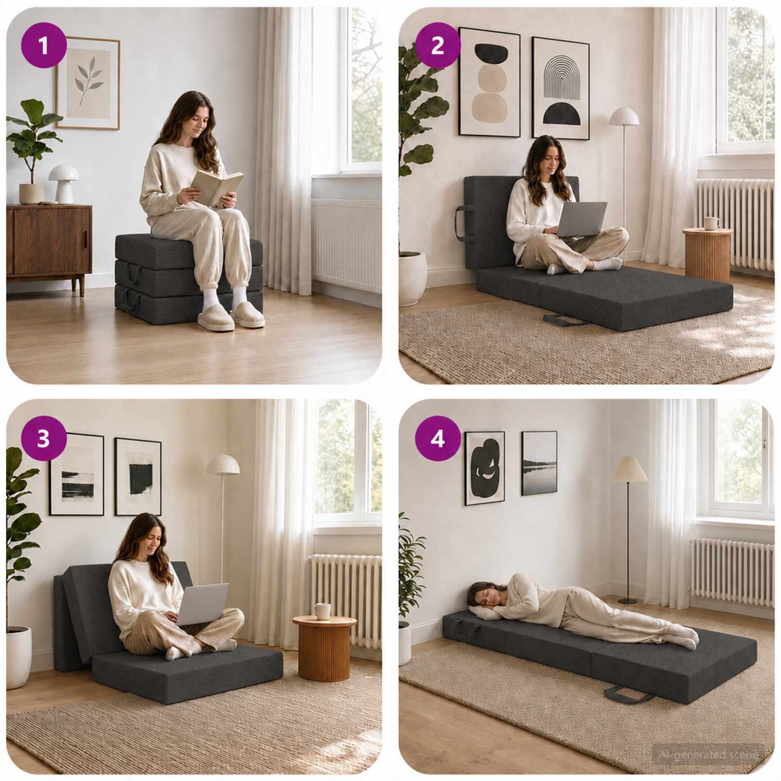 Divano Letto Pieghevole 90 x 63 x 45 cm Grigio Scuro | homemem39