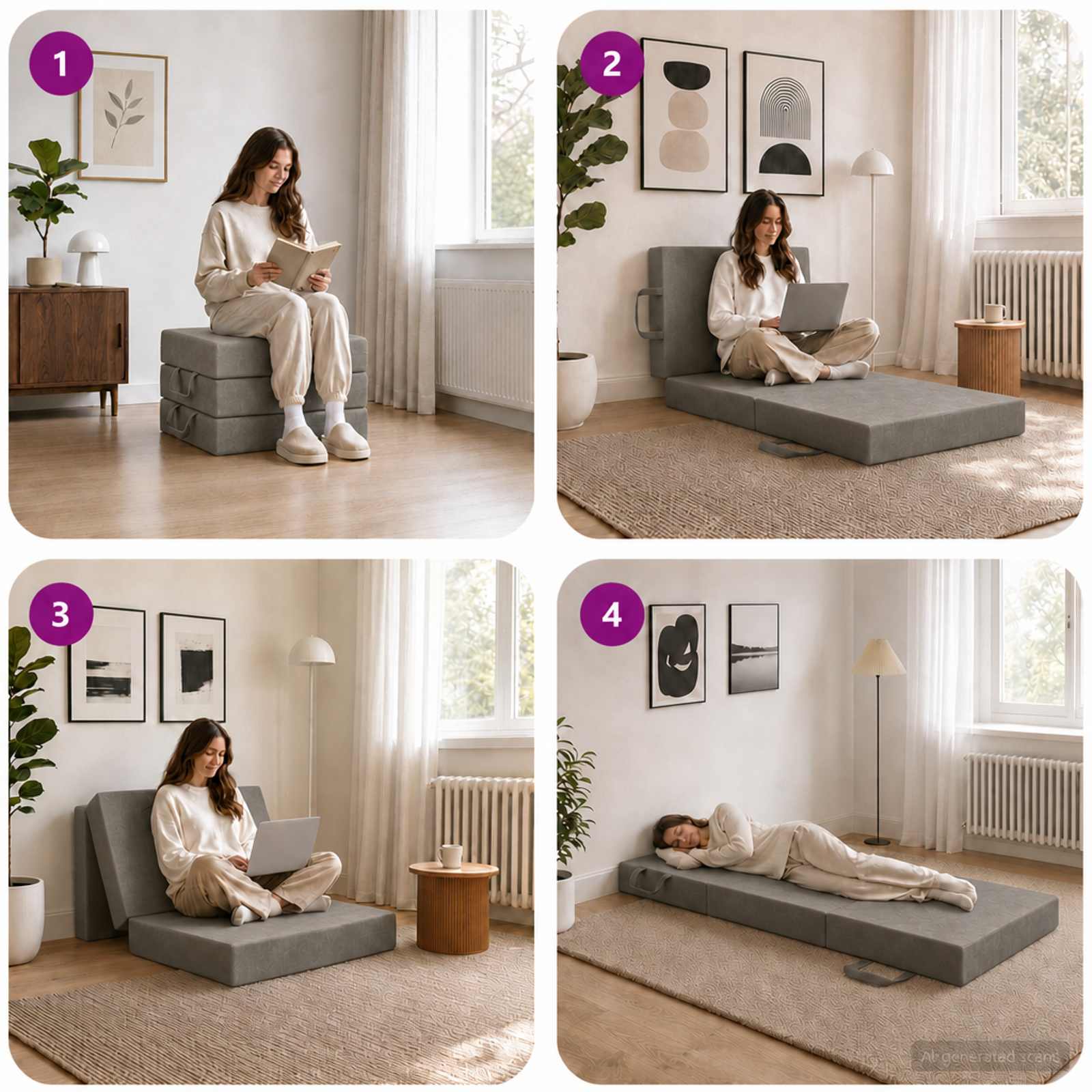 Divano Letto Pieghevole 90 x 63 x 45 cm Grigio Chiaro | homemem39