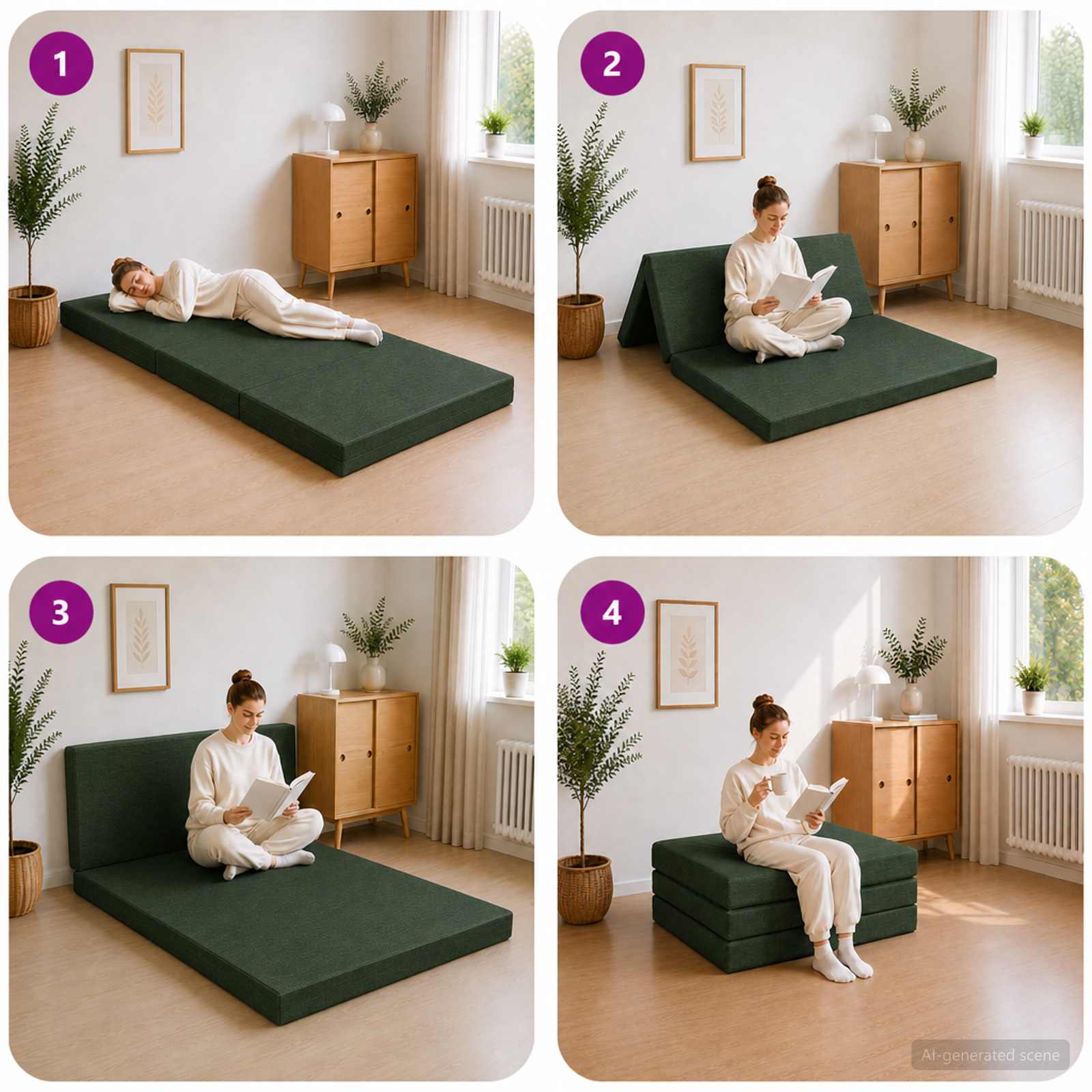 Divano Letto Pieghevole 100 x 67 x 45 cm Verde Scuro | homemem39