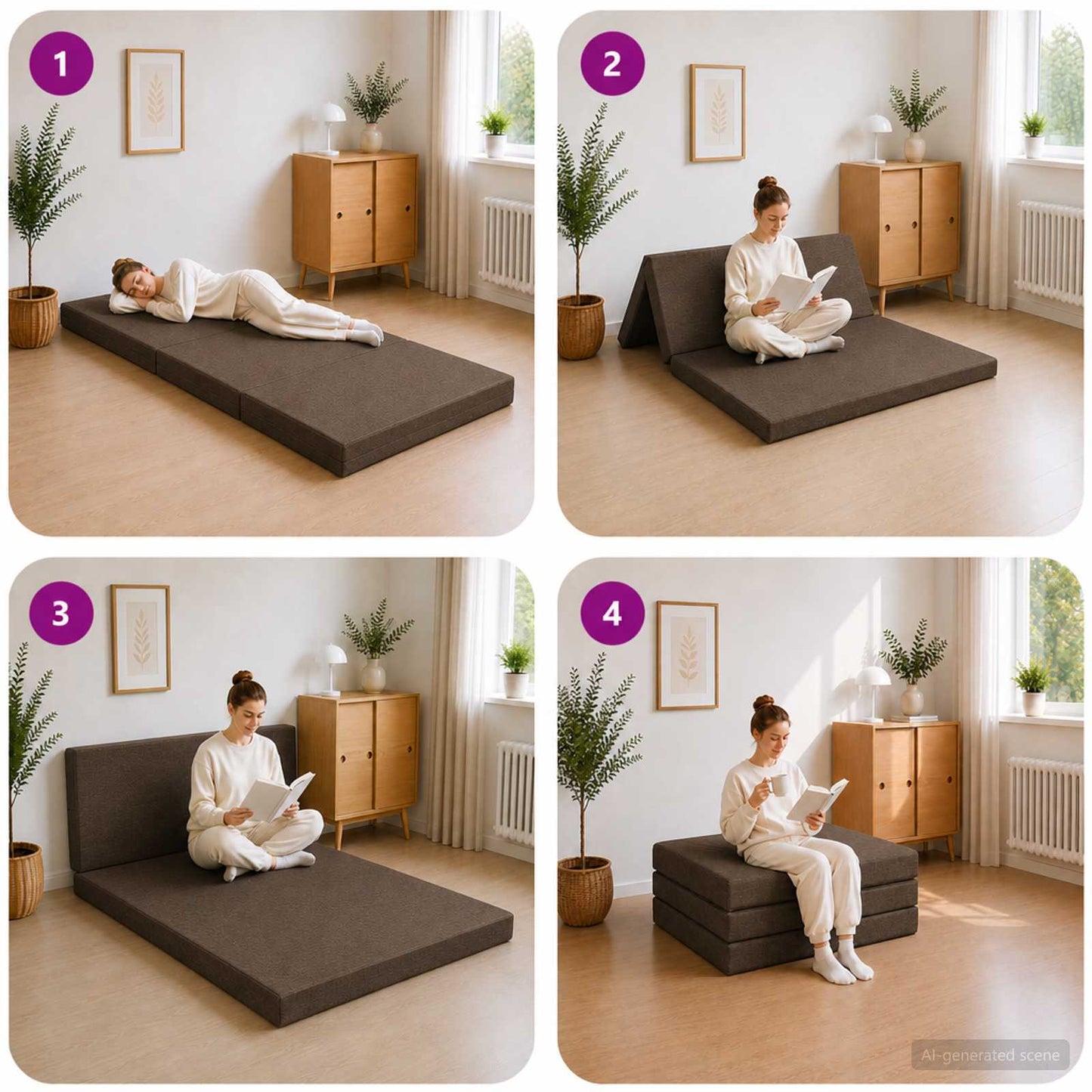 Divano Letto Pieghevole 100 x 67 x 45 cm Tortora | homemem39