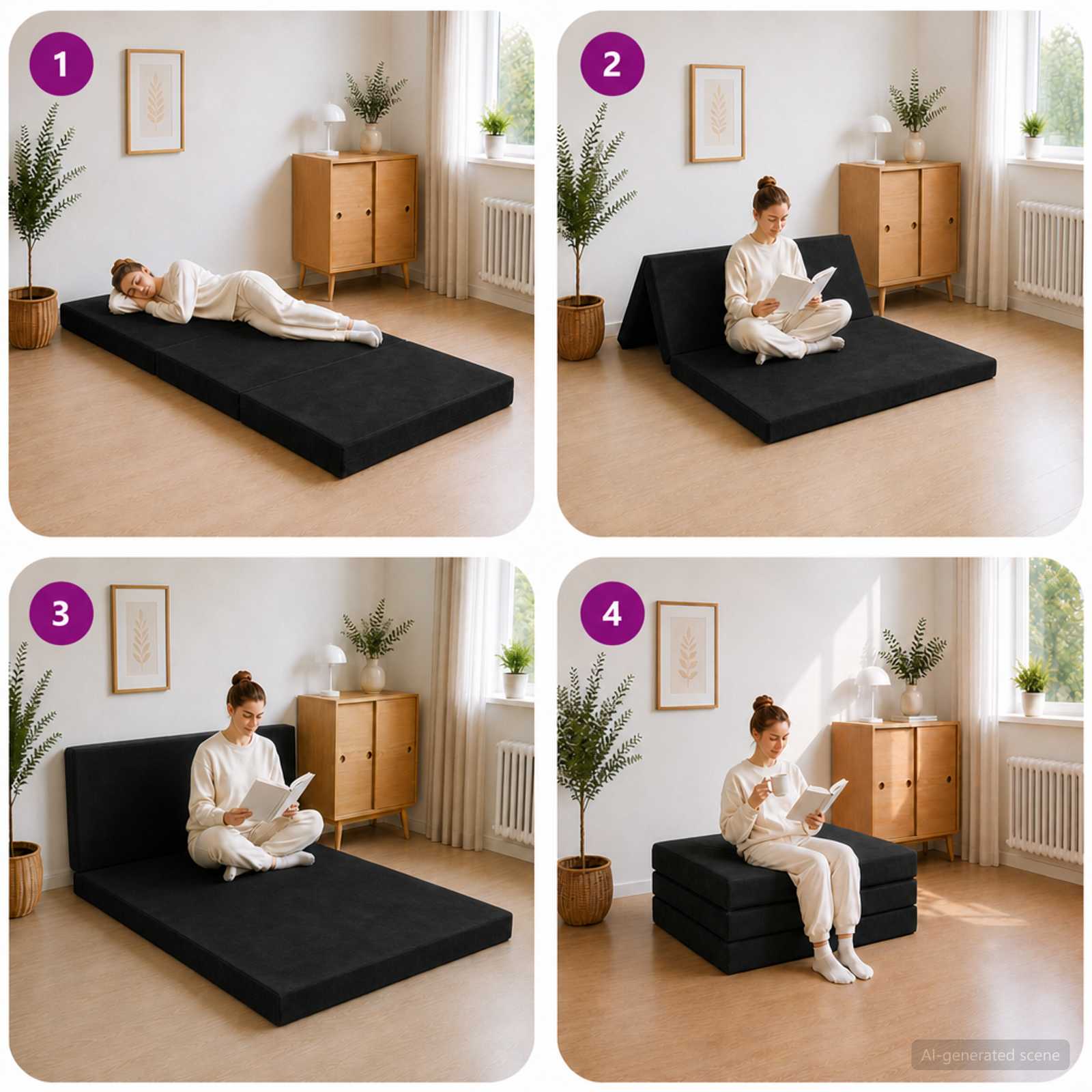 Divano Letto Pieghevole 100 x 67 x 45 cm Nero | homemem39
