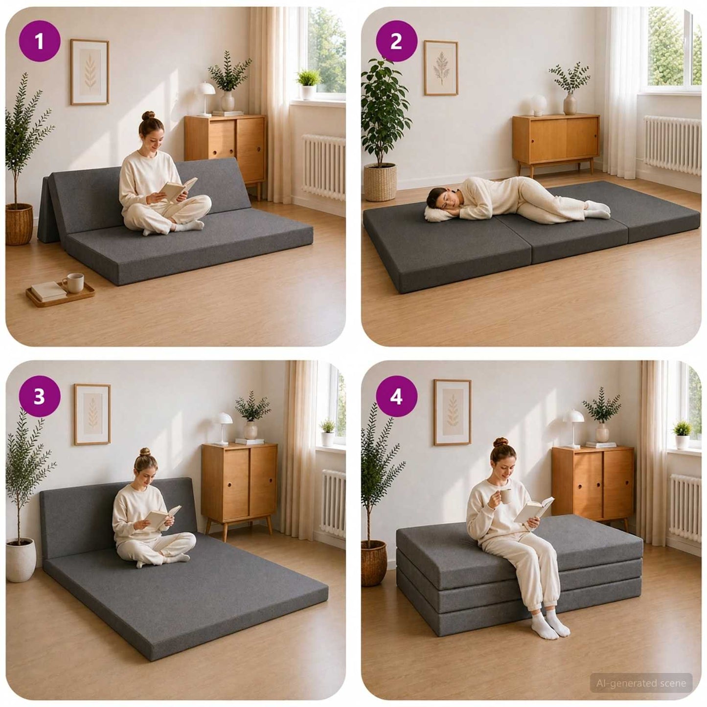 Divano Letto Pieghevole 120 x 67 x 45 cm Grigio Chiaro | homemem39