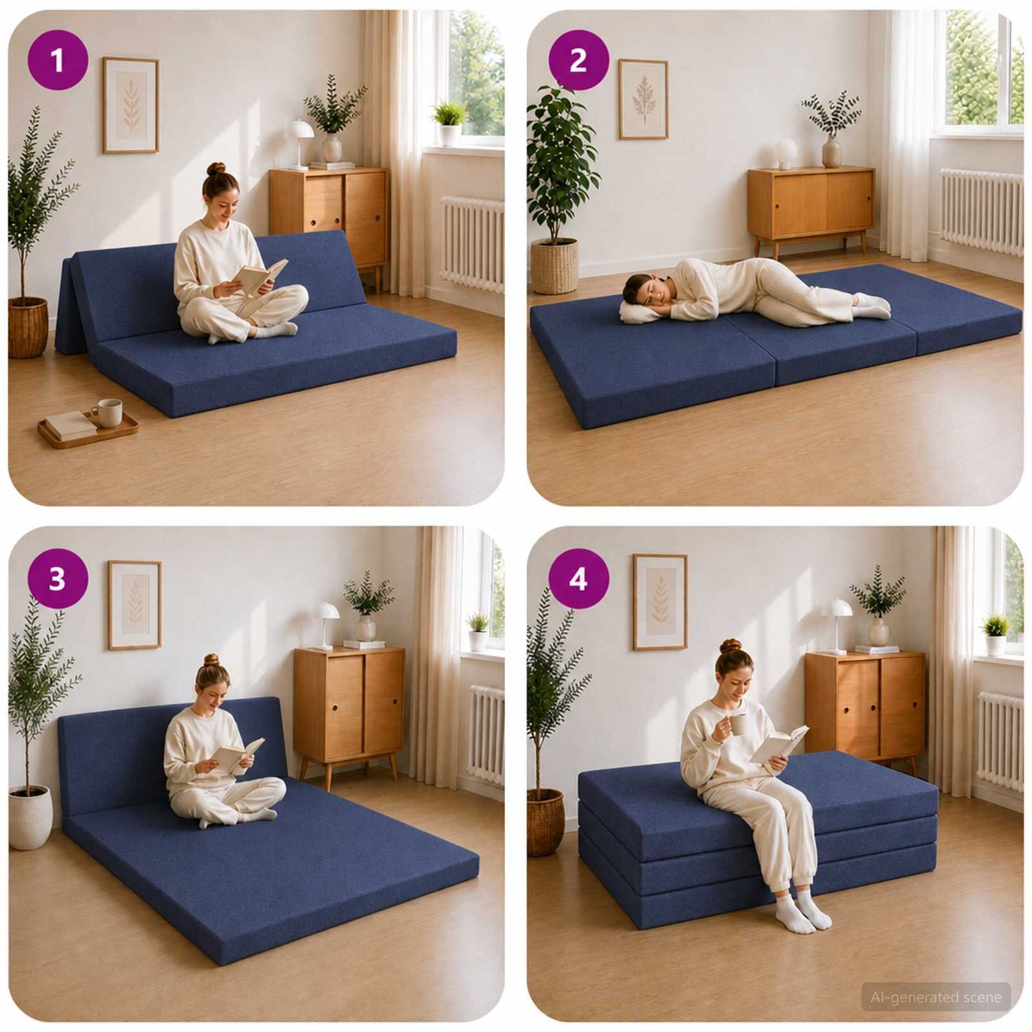 Divano Letto Pieghevole 120 x 67 x 45 cm Blu | homemem39