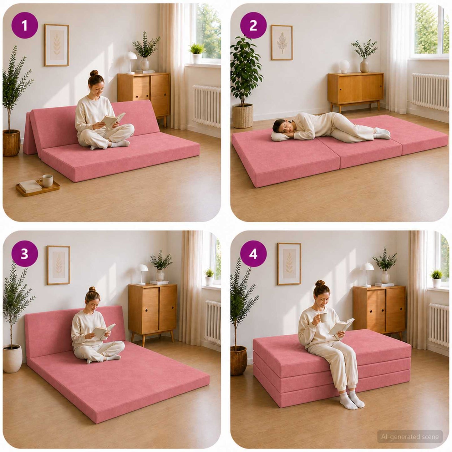 Divano Letto Pieghevole 120 x 67 x 45 cm Rosa | homemem39