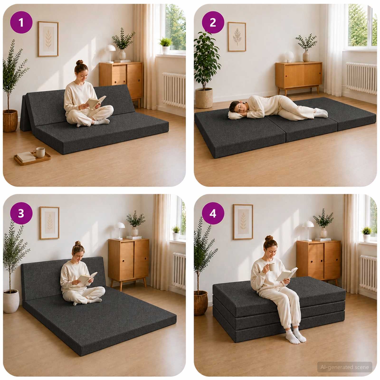 Divano Letto Pieghevole 140 x 67 x 45 cm Grigio Scuro | homemem39