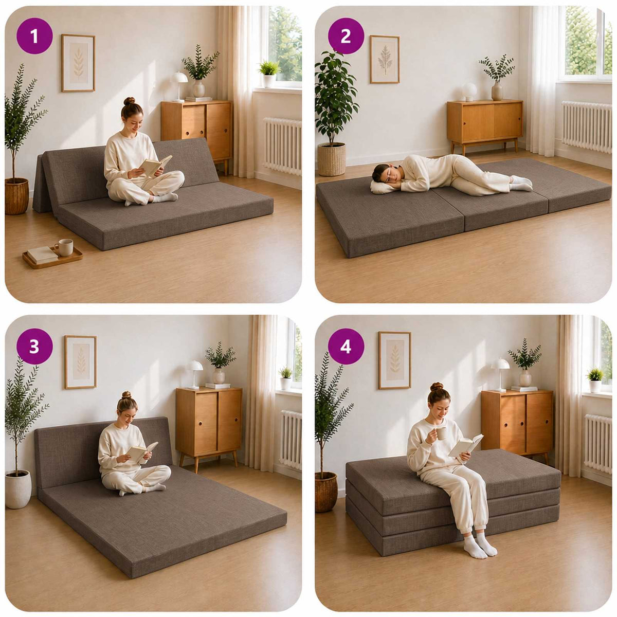 Divano Letto Pieghevole 140 x 67 x 45 cm Tortora