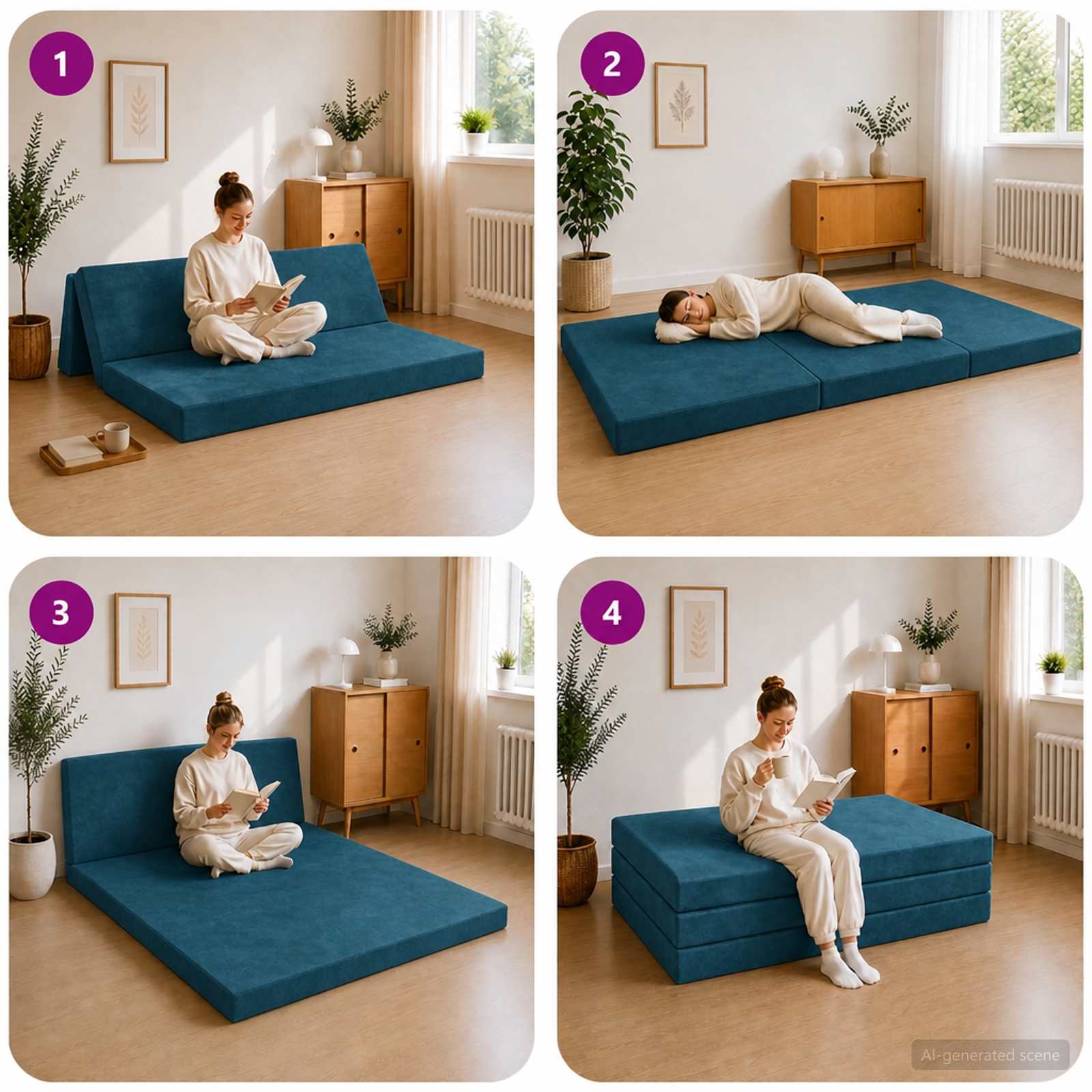 Divano Letto Pieghevole 140 x 67 x 45 cm Blu | homemem39
