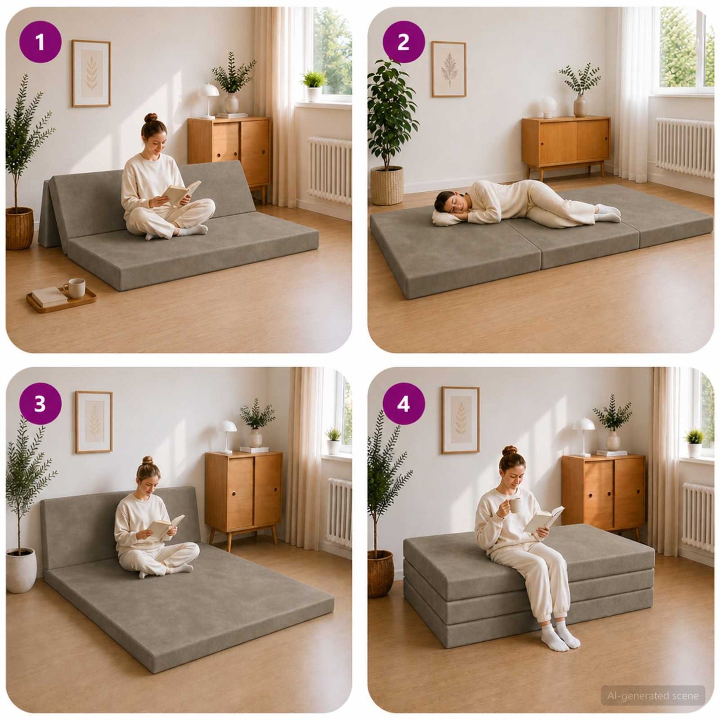Divano Letto Pieghevole 140 x 67 x 45 cm Grigio Chiaro | homemem39