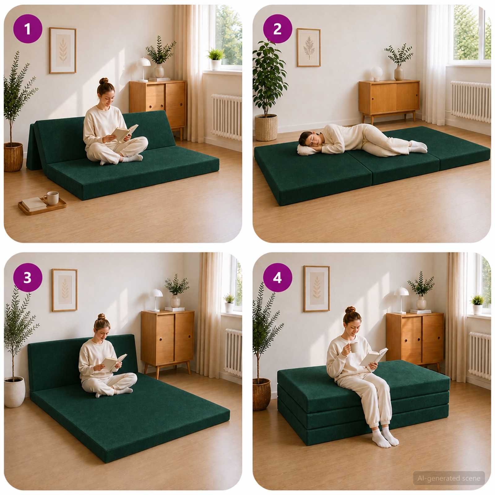 Divano Letto Pieghevole 140 x 67 x 45 cm Verde Scuro | homemem39